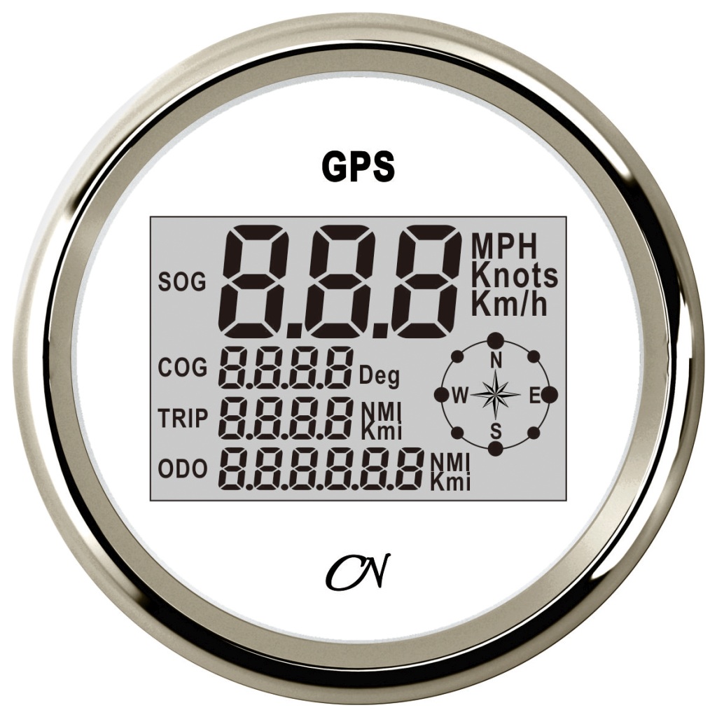 GPS Tacho digital + Kompass weiß/chrom, CN0885W