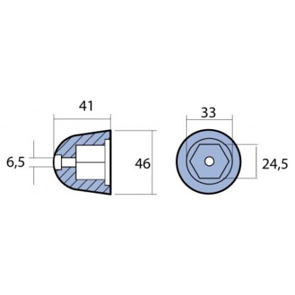 Propelleranode, Mutter Zn 49mm, Bohrung 6mm für  Sleipner Seitenstrahlruder,  SE130/170 - SP240/285, MA02480 – Bild 2